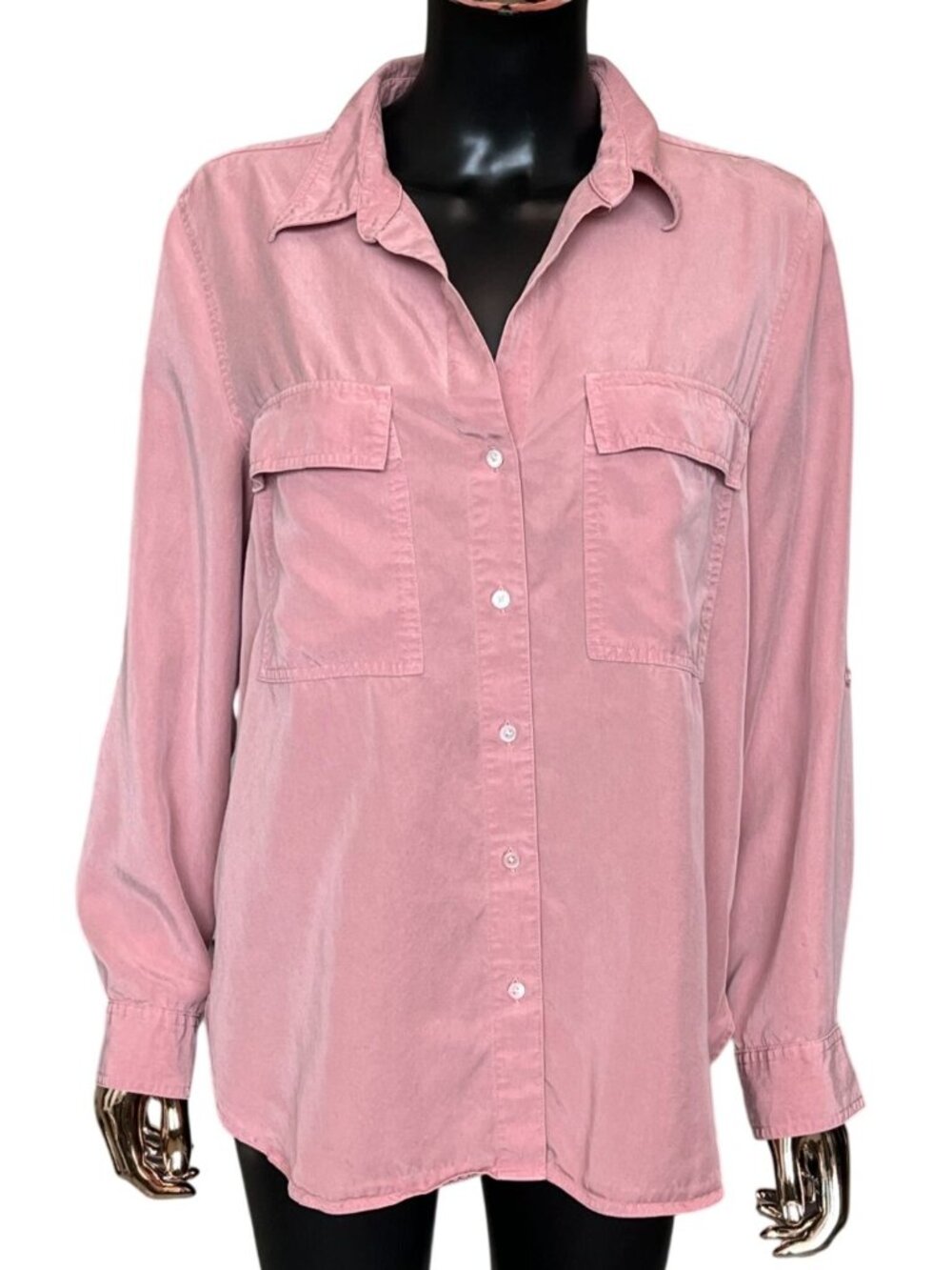 Babaton Dusty Rose Lyocell Utility Button Front Blouse Size M - Picture 2 of 11